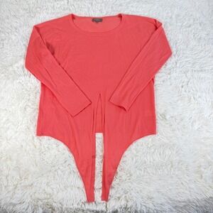 N.Peal Women's Size Large Coral 100% Cashmere Sweater Knit Top Waist Tie Boho